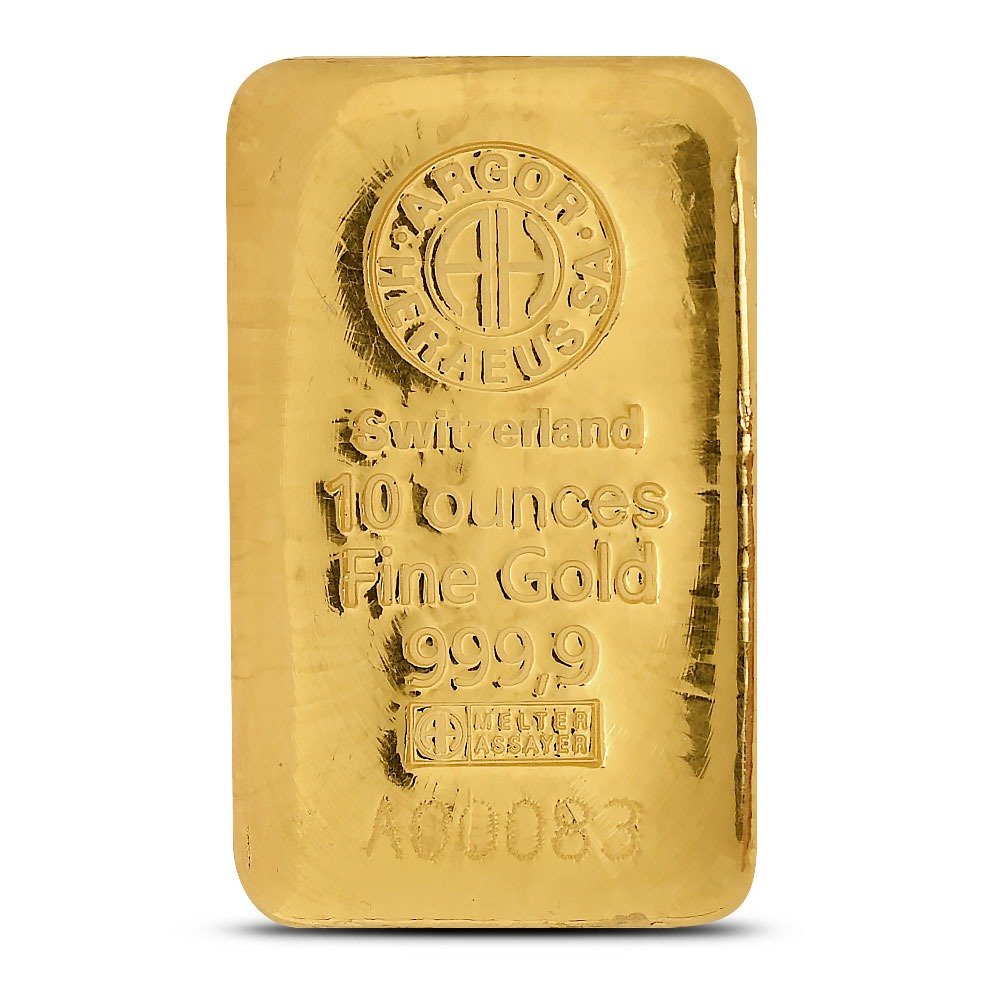 10 oz Argor Heraeus Cast Gold Bar (New)