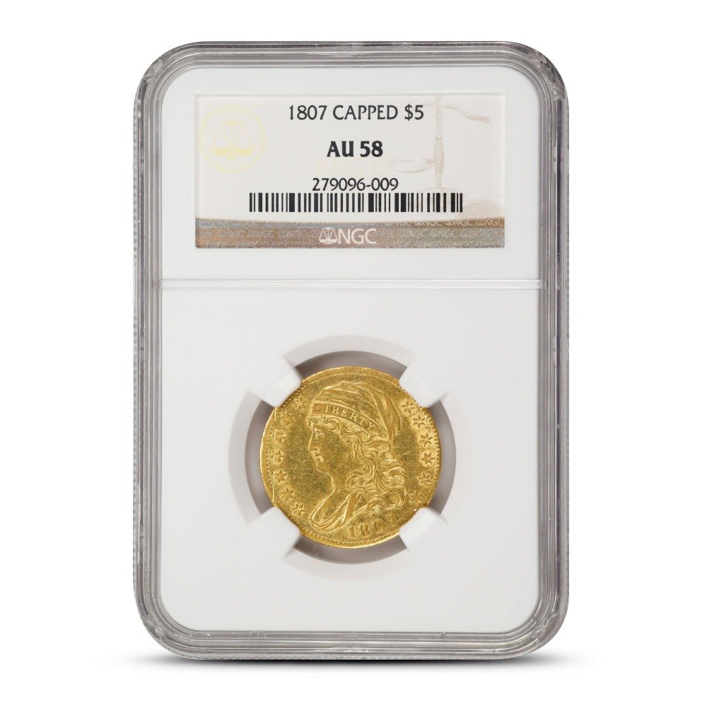 1807 $5 Capped Bust Gold Half Eagle Coin NGC AU58