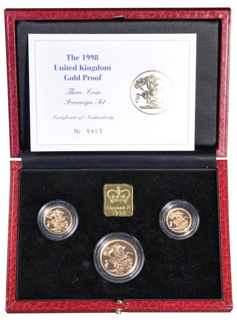 1998 Proof Gold Sovereign 3 Coin Set Boxed