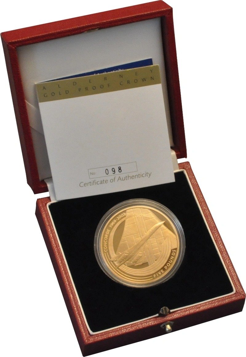 2003 Proof Gold Crown £5 Coin Concorde Boxed