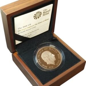 2008 Proof Gold Crown £5 Coin Prince of Wales 60th Birthday Boxed