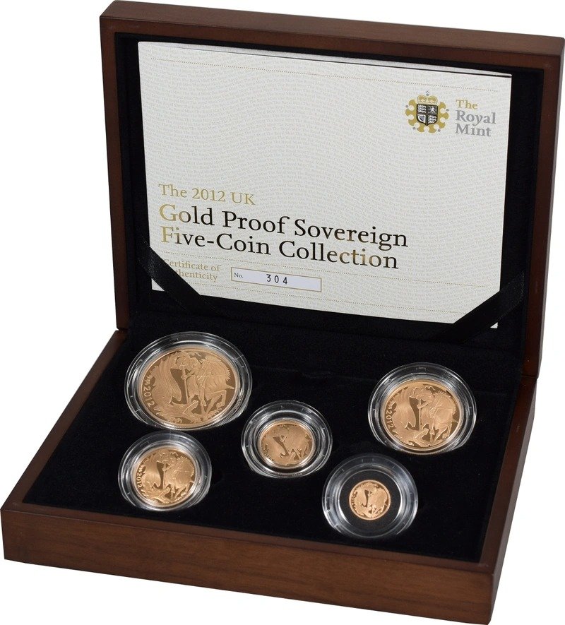 2012 Proof Gold Sovereign 5 Coin Set Boxed