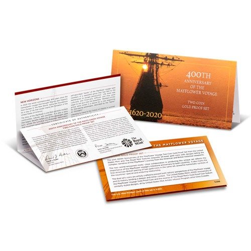 2020 Proof American Gold 400th Anniversary of the Mayflower 2-Coin Set (Box + CoA) - Image 5