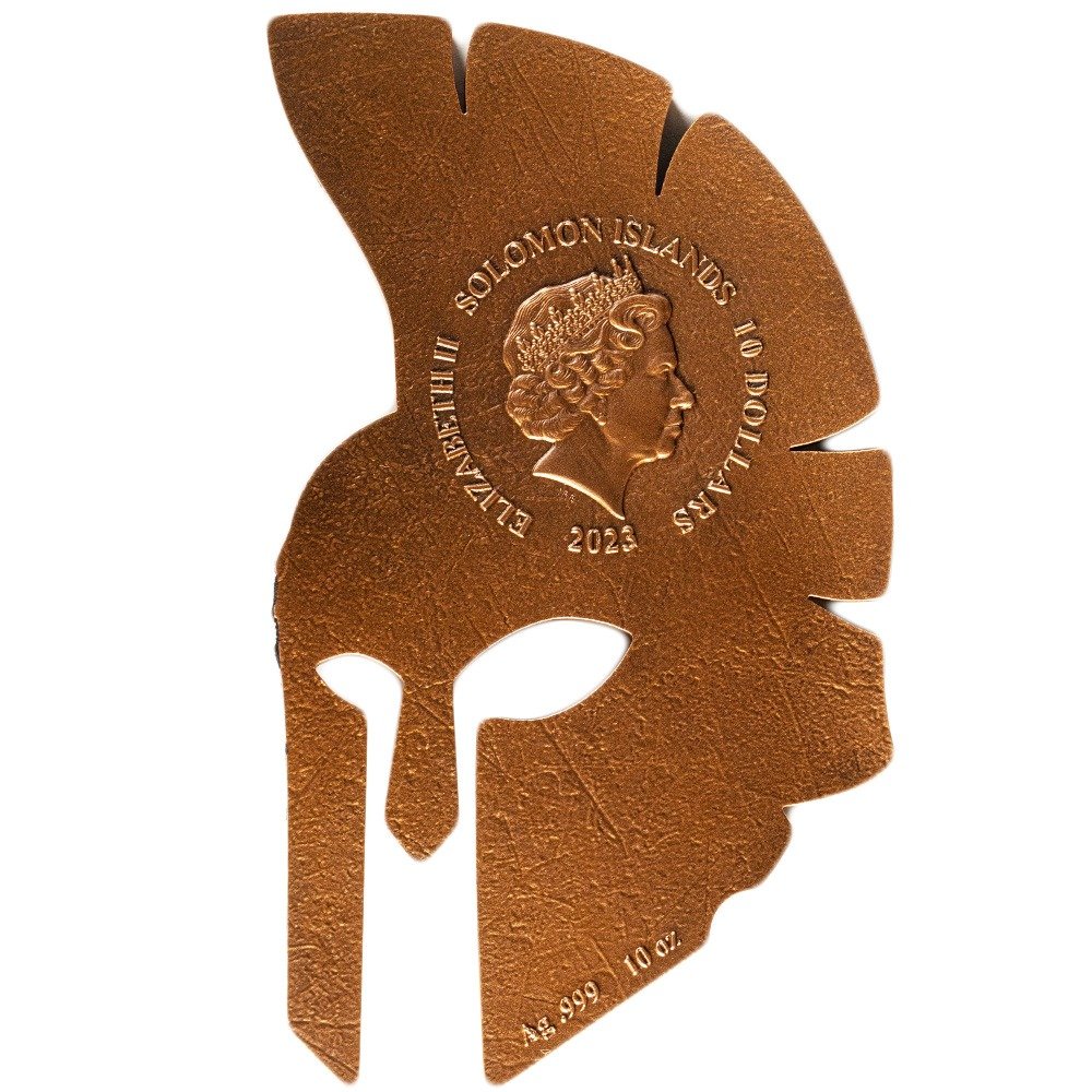 2023 10 oz Antique Solomon Islands Silver Trojan Helmet Shaped Coin (Box + CoA) - Image 4