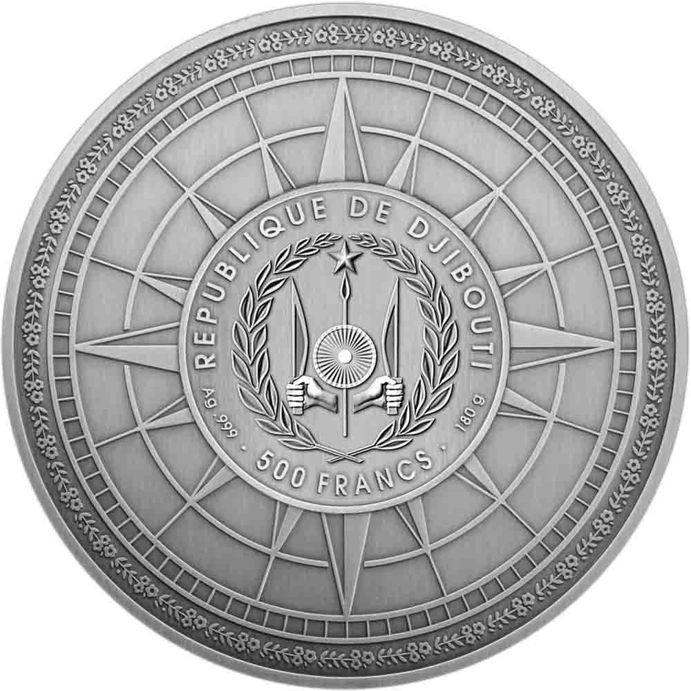 2023 180 Gram Antique Djibouti Silver Around the World in 80 Days Coin (Box + CoA, Gold Plated) - Image 4
