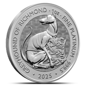 2025 1 oz British Platinum Tudor Beasts Greyhound of Richmond Coin (BU)