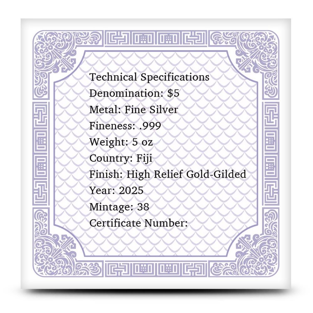 2025 5 oz Fiji Silver Snake Rectangular Coin (Box + CoA, Gilded) - Image 4