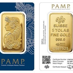 5 Tola PAMP Lady Fortuna Gold Bar