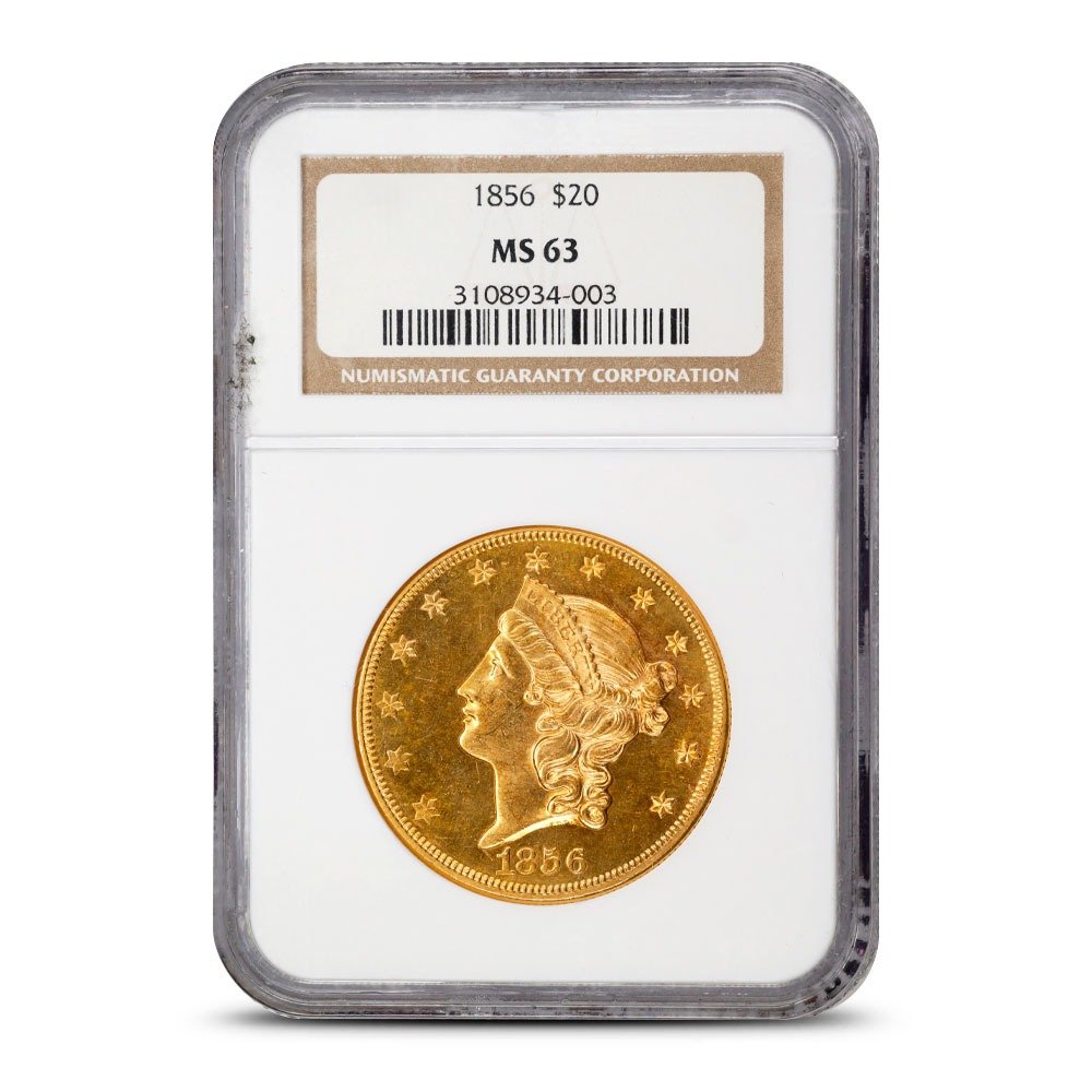 1856 Pre-33 $20 Liberty Gold Double Eagle Coin NGC MS63